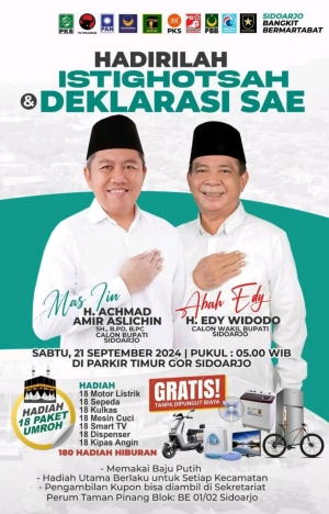 Gass Poll Menang Mutlak, Deklarasi Paslon SAE Gelar Itighotsah Akbar Di Parkir Timur GOR&nbsp;Sidoarjo